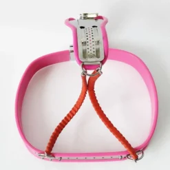 Cinto de castidade feminino visto de cima com escudo e cabos