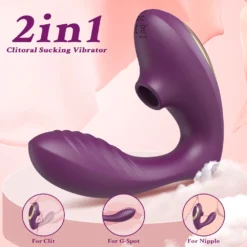 Vibrador 2 em 1 roxo para clitóris, ponto G e mamilos