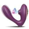 Vibrador sugador de clitóris e ponto G roxo com boca de sucção em funcionamento