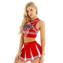Fantasia Cheerleader Cosplay Líder de Torcida Mini Saia e Top Vestuário