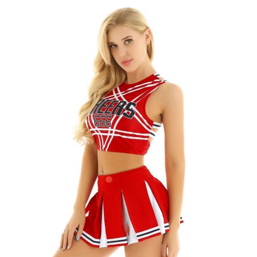 Fantasia Cheerleader Cosplay Líder de Torcida Mini Saia e Top Vestuário