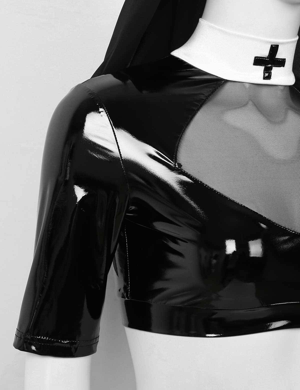 Mulheres adultos impertinente freira traje de halloween roleplay femme fantasia cosplay festa clubwear topo com mini bodycon saia headpiece