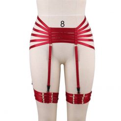 Red Garters Belt Body Harness BDSM Bondage Stockings Suspenders belt Elastic adjust Strap Lingerie Goth Fetish dance wear Vestuário