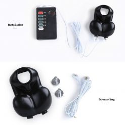 Silicone escroto pênis squeeze pênis mangas choque elétrico masturbador brinquedos sexuais vibra castidade bondage electro estimulador Jogos Adultos