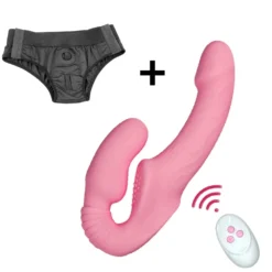Cinta peniana strapless rosa com calcinha arnês e controle