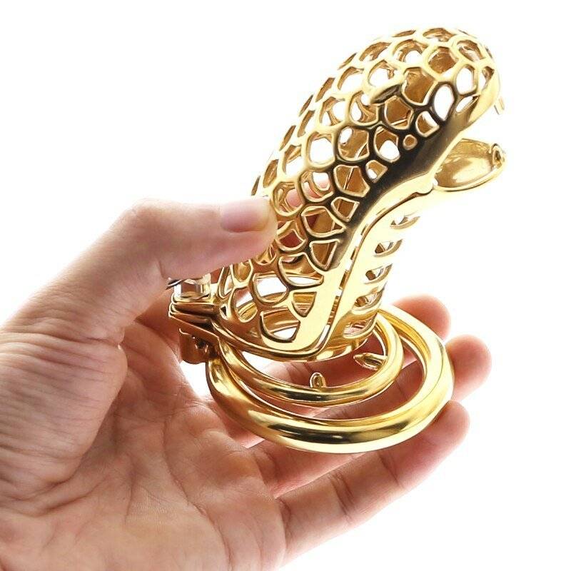 Anel de aço inoxidável do galo da serpente do ouro com spikes dispositivo erótico da gaiola da castidade
