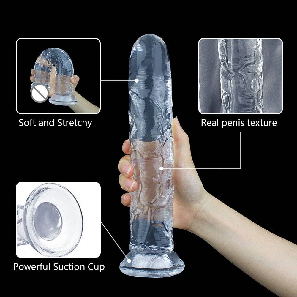 Pênis do vibrador da geléia realista para as mulheres, brinquedos do sexo da mulher do vibrador para adultos ventosa, pênis grande do galo do vibrador anal da vagina para a lésbica
