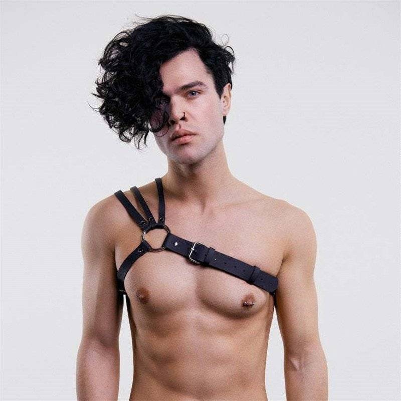 Fetiche de couro masculino gay arnês cintos ajustável corpo gaiola peito chicote cinta rave gay roupas para bdsm bondage sexo jogo