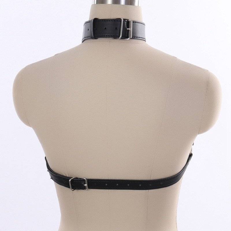 Lingerie de corrente de couro feminino, busto aberto cinto de corpo sutiã de corda de peito, sexy clubwear feminino, cinta de restrições de bondage bdsm