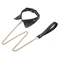 Coleira de Couro com Corrente Gargantilha Elegante Vestuário BDSM Coleira