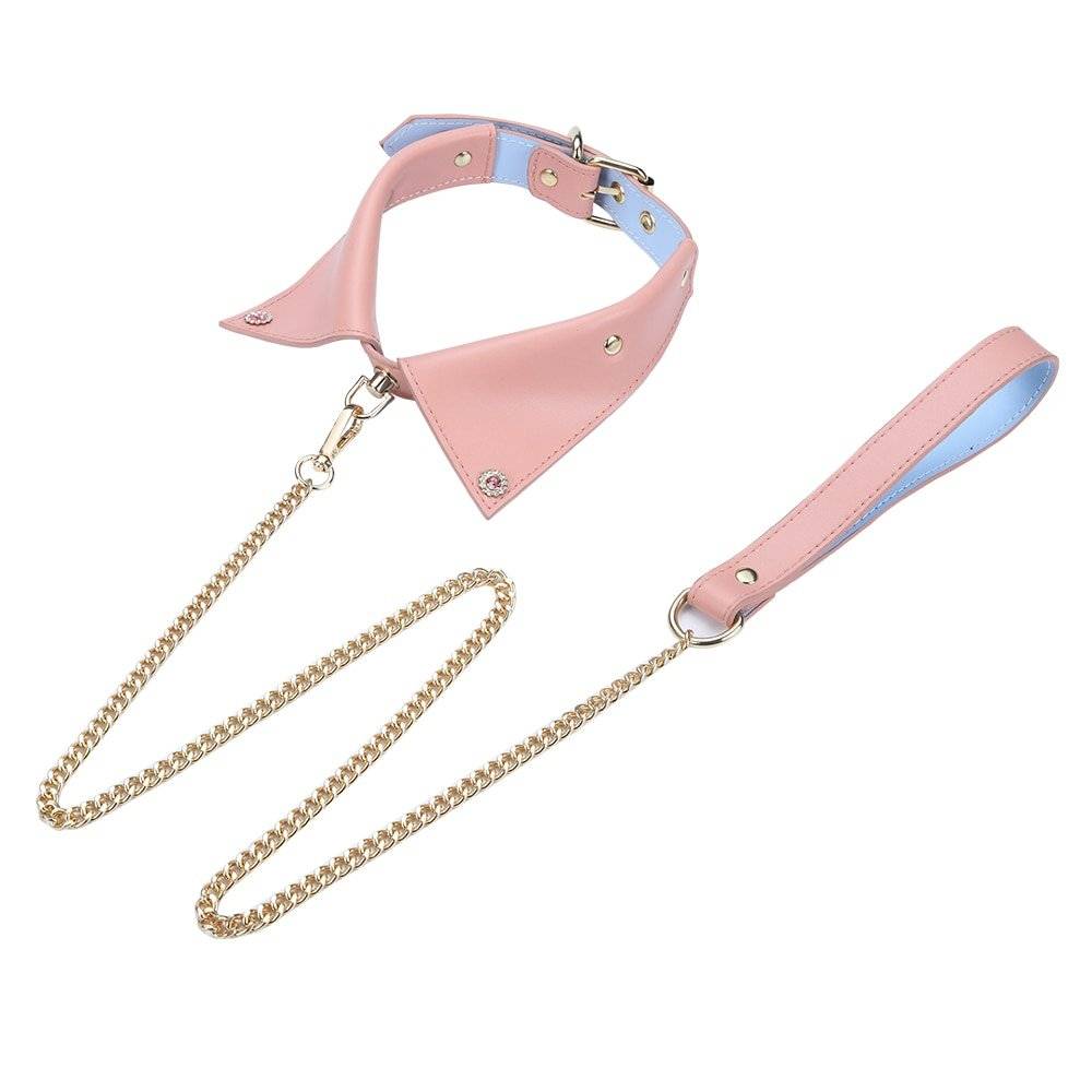 Couro do plutônio coleira de cachorro e coleira pescoço escravidão restrição com corrente de aço adulto escravo traje jogo sm brinquedo sexo para casal