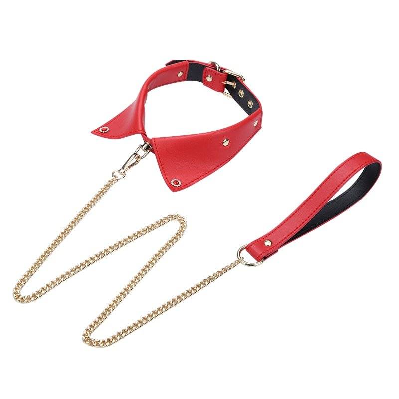 Couro do plutônio coleira de cachorro e coleira pescoço escravidão restrição com corrente de aço adulto escravo traje jogo sm brinquedo sexo para casal