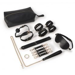 Kit BDSM Com Ball Gag Vendas E Grilhões De Couro e Bolsa Luxury BDSM Bondage Mordaça Coleira Máscara
