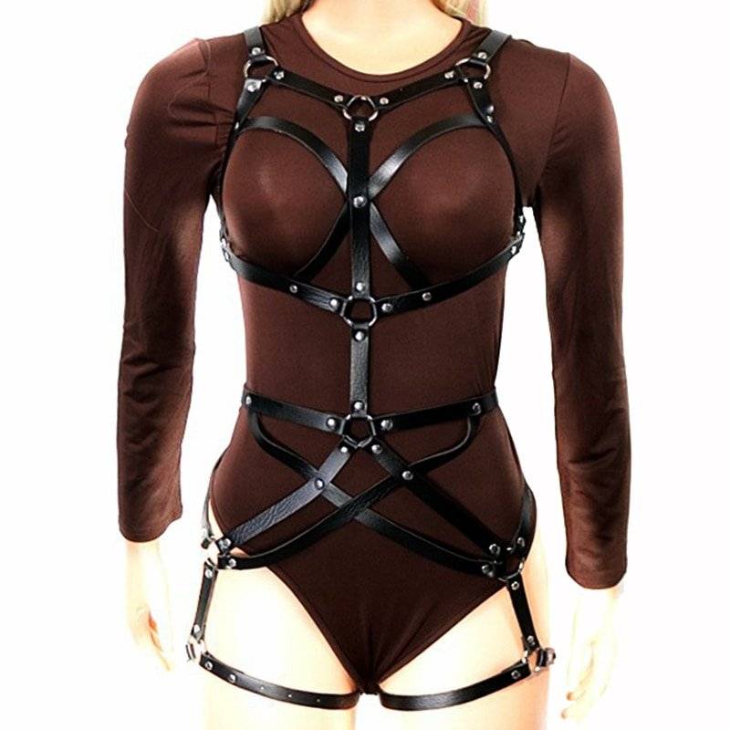 Sexy lingerie de couro sutiã arnês bandagem feminina ligas cinto punk goth suspensórios correias bdsm corpo inteiro cinto arnês moda