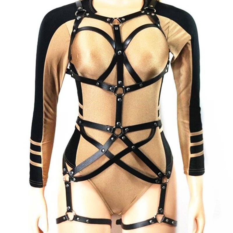 Sexy lingerie de couro sutiã arnês bandagem feminina ligas cinto punk goth suspensórios correias bdsm corpo inteiro cinto arnês moda