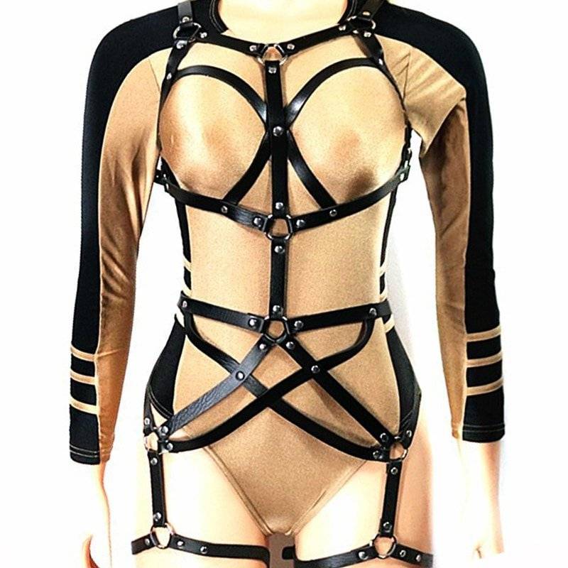 Sexy lingerie de couro sutiã arnês bandagem feminina ligas cinto punk goth suspensórios correias bdsm corpo inteiro cinto arnês moda