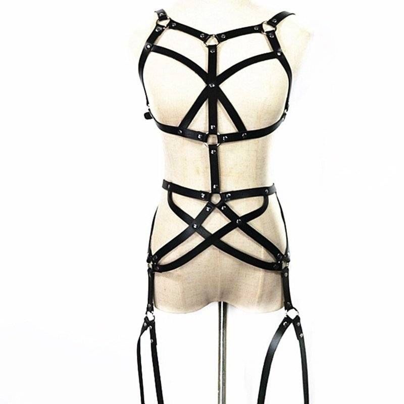 Sexy lingerie de couro sutiã arnês bandagem feminina ligas cinto punk goth suspensórios correias bdsm corpo inteiro cinto arnês moda