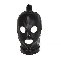 Mascara de Couro com Cabelo Falso Pony Tail Slave Hood BDSM Bondage Máscara Jogos Adultos
