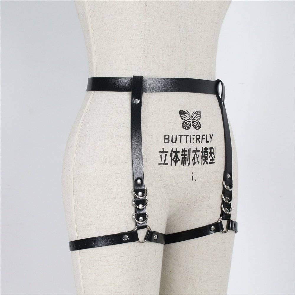 Uyee feminino cinto suspender sexy bondage lingerie conjunto 2 pçs bdsm goth acessórios preto seks liga cintos de alta arnês
