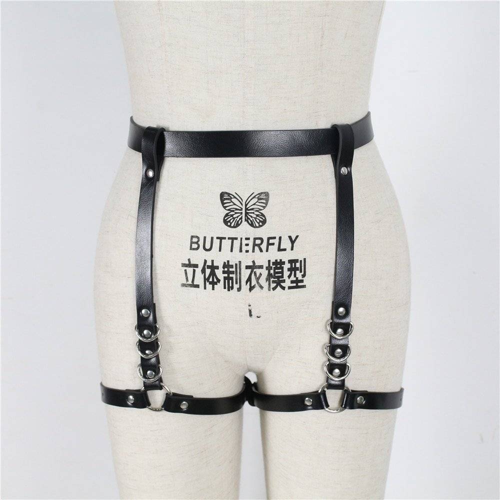 Uyee feminino cinto suspender sexy bondage lingerie conjunto 2 pçs bdsm goth acessórios preto seks liga cintos de alta arnês