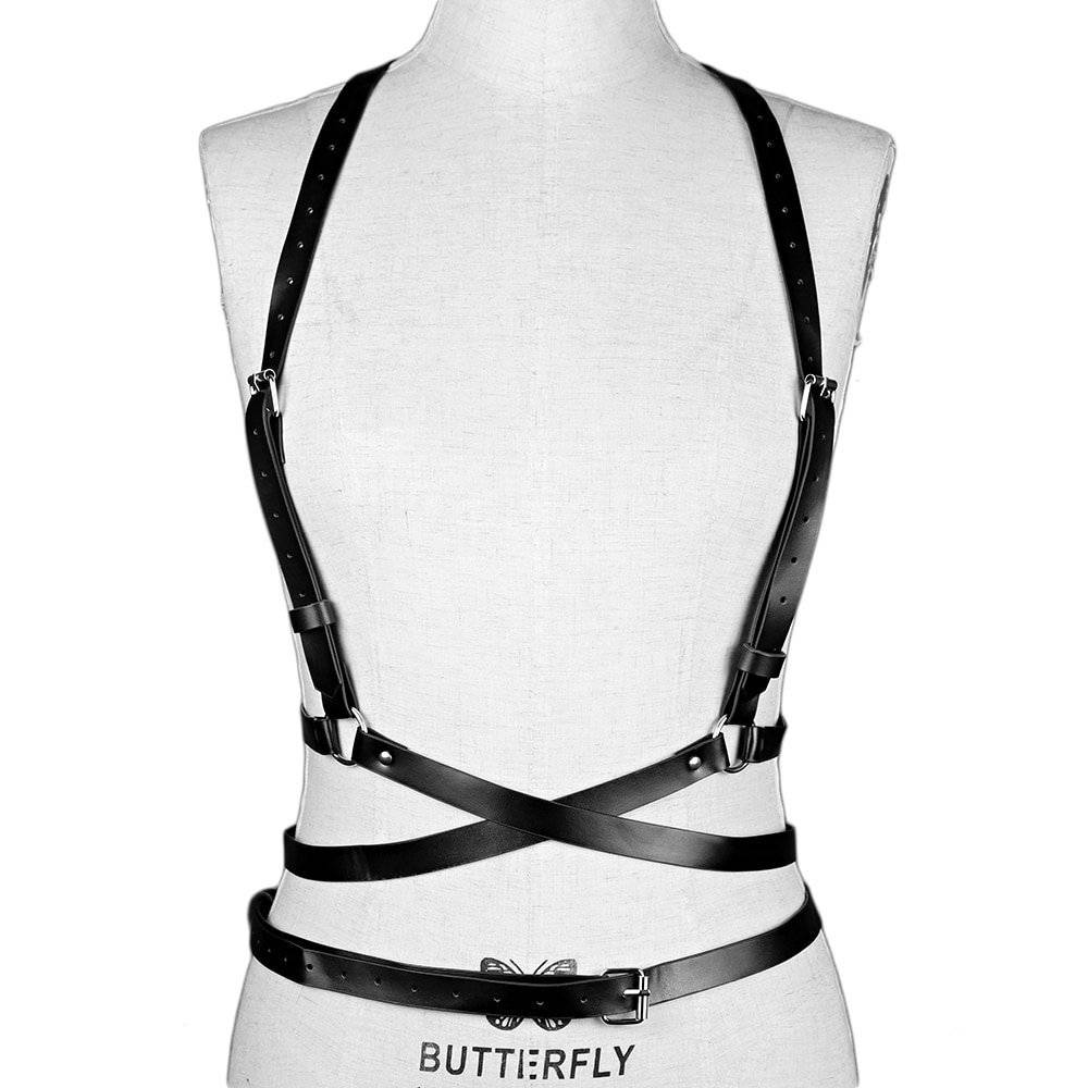 Uyee feminino cinto suspender sexy bondage lingerie conjunto 2 pçs bdsm goth acessórios preto seks liga cintos de alta arnês