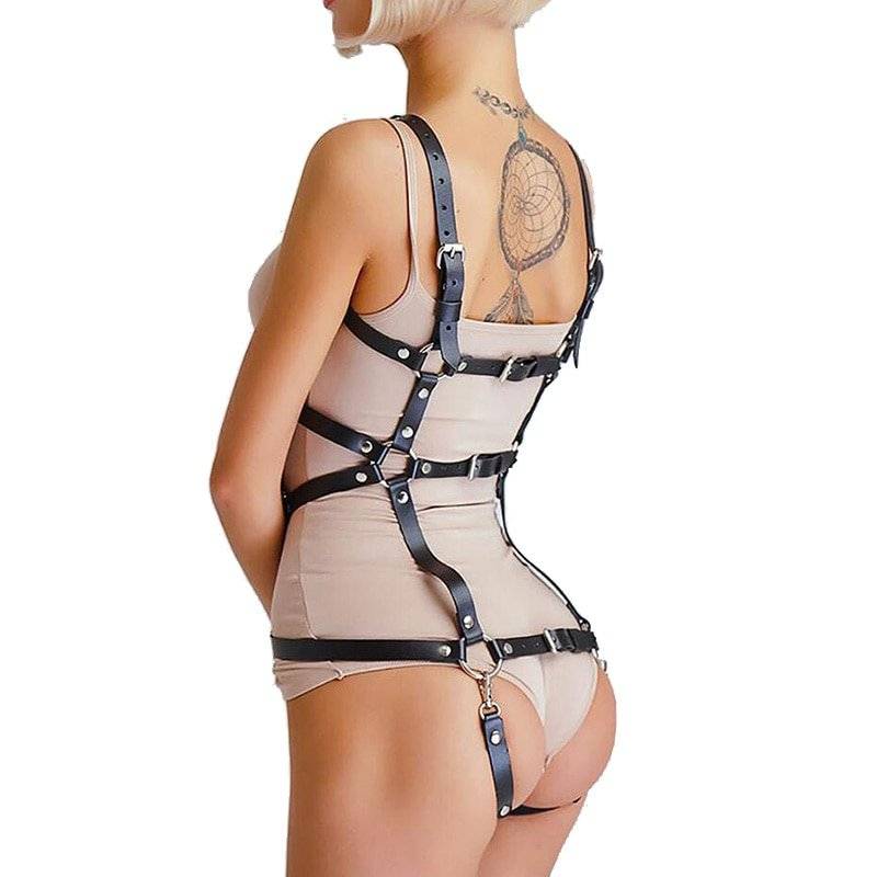 Moda sexy corpo inteiro arnês bondage lingerie feminina punk couro arnês sutiã goth cheast correias suspensórios cinto roupas