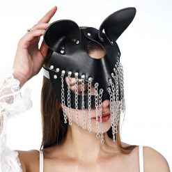 Máscara de Gata Em Couro E Correntes Modelos Vestuário Pet Play