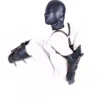 Conjunto de contenção bondage com capuz fechado, arm binder com arnês de ombro e leg binder em couro sintético preto