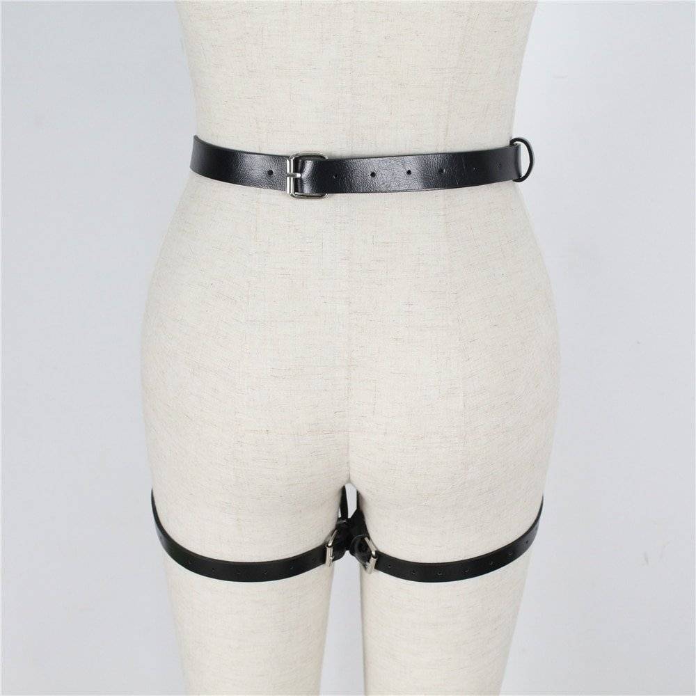Arnês feminino sutiã corpo bondage bdsm trajes eróticos lingerie sexy conjunto 2 pçs banda cintura para perna garter cinto goth