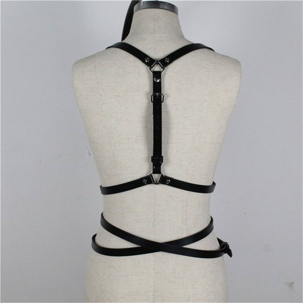 Arnês feminino sutiã corpo bondage bdsm trajes eróticos lingerie sexy conjunto 2 pçs banda cintura para perna garter cinto goth