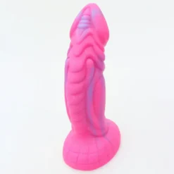 Dildo falo estilo alien rosa com veios azuis, cristas em relevo e ventosa