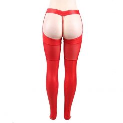 1 par sexy meia coxa meias altas para meias femininas preto vermelho dropship falso meias de couro r80565 Vestuário