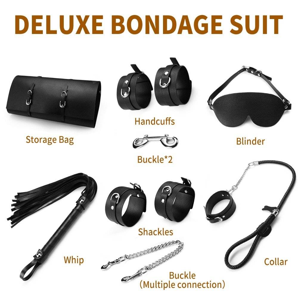 SM Kit Bondage Deluxe Restritores Venda e Chicote -Case de Armazenamento BDSM
