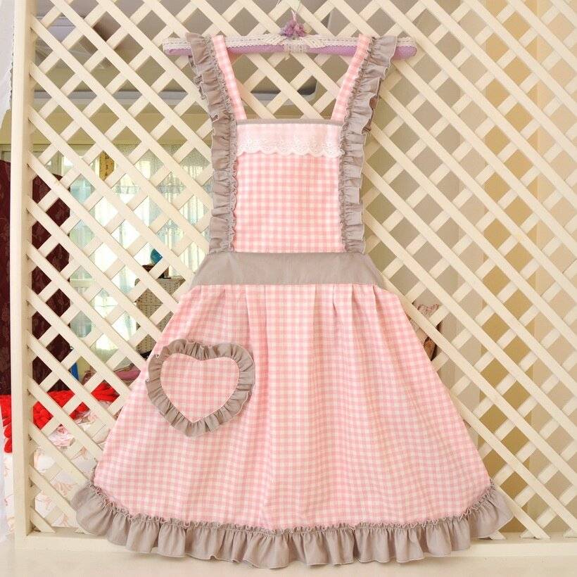 Avental de Cozinha Xadrez com Babados Sexy Princess Sissy Maid Cosplay