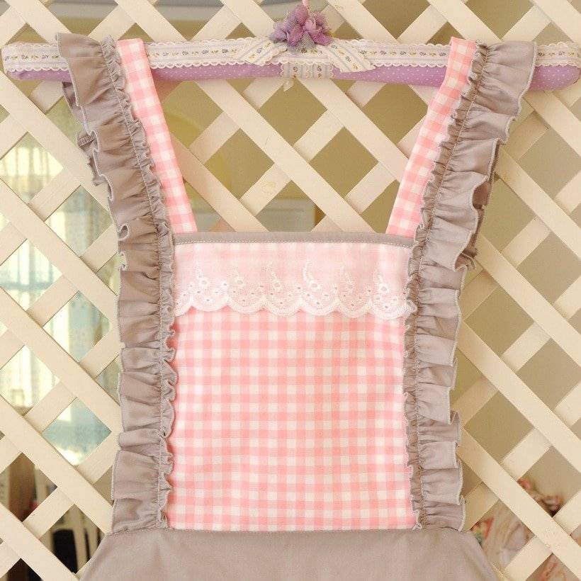 Avental de Cozinha Xadrez com Babados Sexy Princess Sissy Maid Cosplay