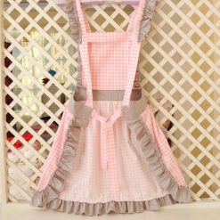 Avental de Cozinha Xadrez com Babados Sexy Princess Sissy Maid Cosplay Vestuário