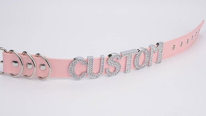 Gargantilha colar de couro do plutônio do punk gótico do rosa da gargantilha do colar das palavras de cristal feitas à mão