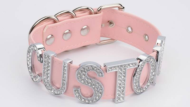 Gargantilha colar de couro do plutônio do punk gótico do rosa da gargantilha do colar das palavras de cristal feitas à mão