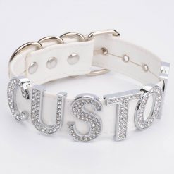 Gargantilhas Customizáveis De Couro Letras Em Metal Vestuário