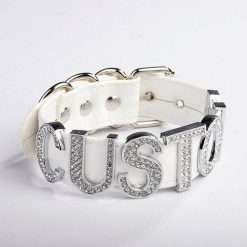 Gargantilhas Customizáveis De Couro Letras Em Metal Vestuário