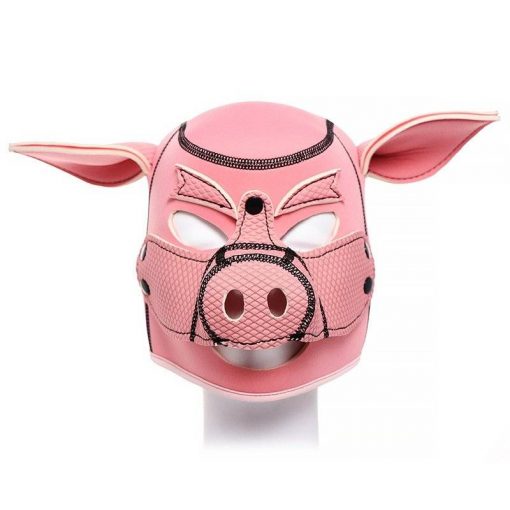 Máscara de Porco Rosa Capuz Pig Slave Cosplay BDSM Máscara