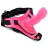 Cinta peniana strapon harness de verniz rosa com dildo de silicone
