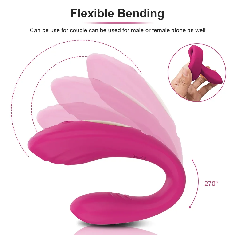 Vibrador U duplo de silicone flexível dobrando até 270 graus