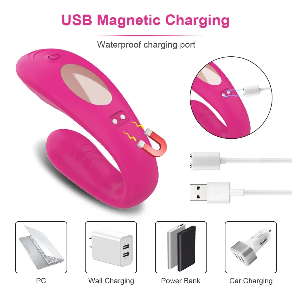 Vibrador U duplo com recarga USB magnética e porta vedada