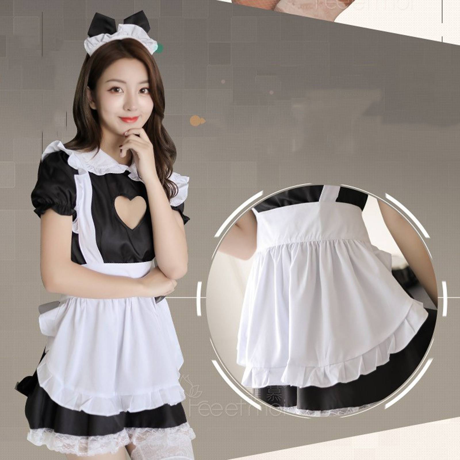 Fantasia de Doméstica Sissy Maid Vestido Empregada com Avental