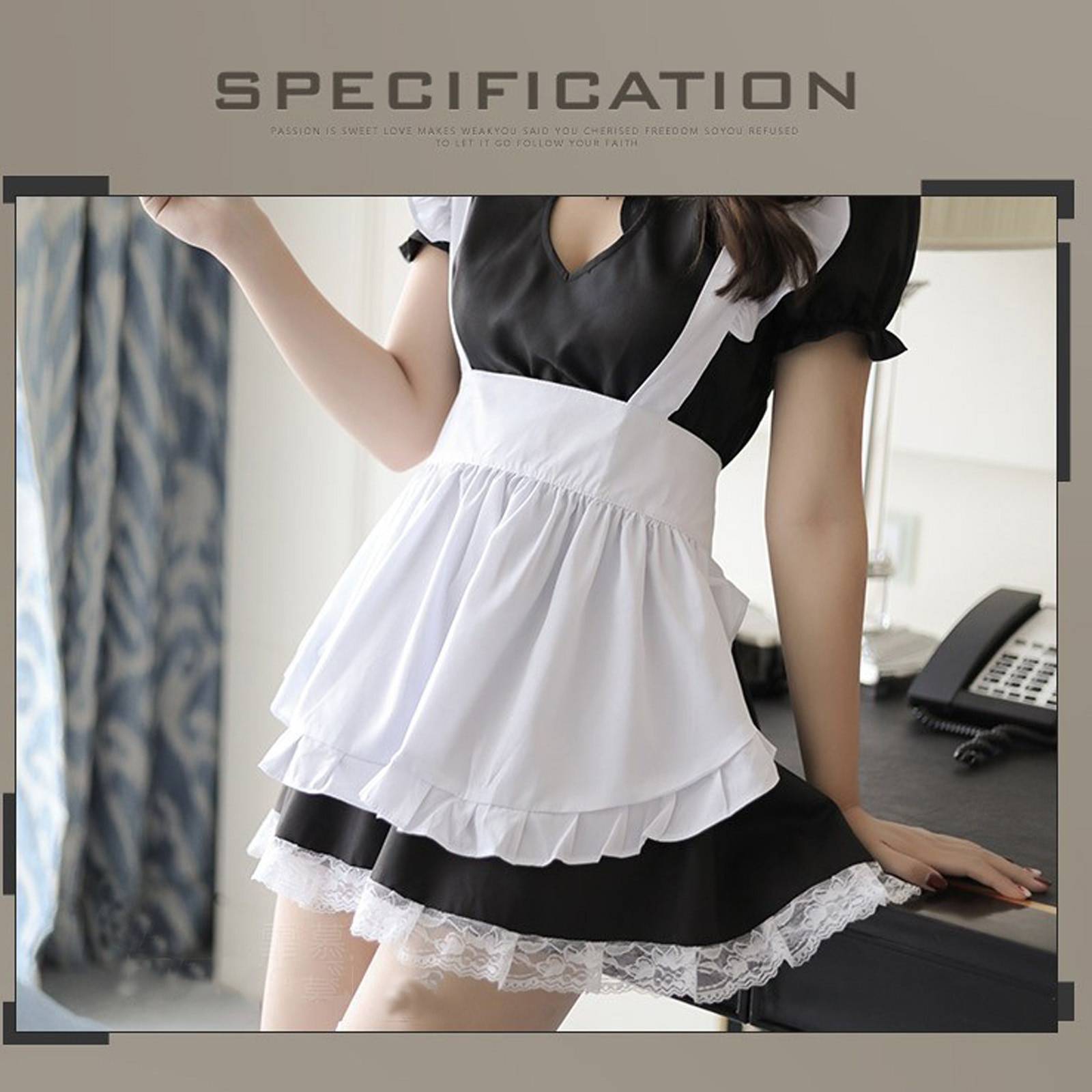 Fantasia de Doméstica Sissy Maid Vestido Empregada com Avental