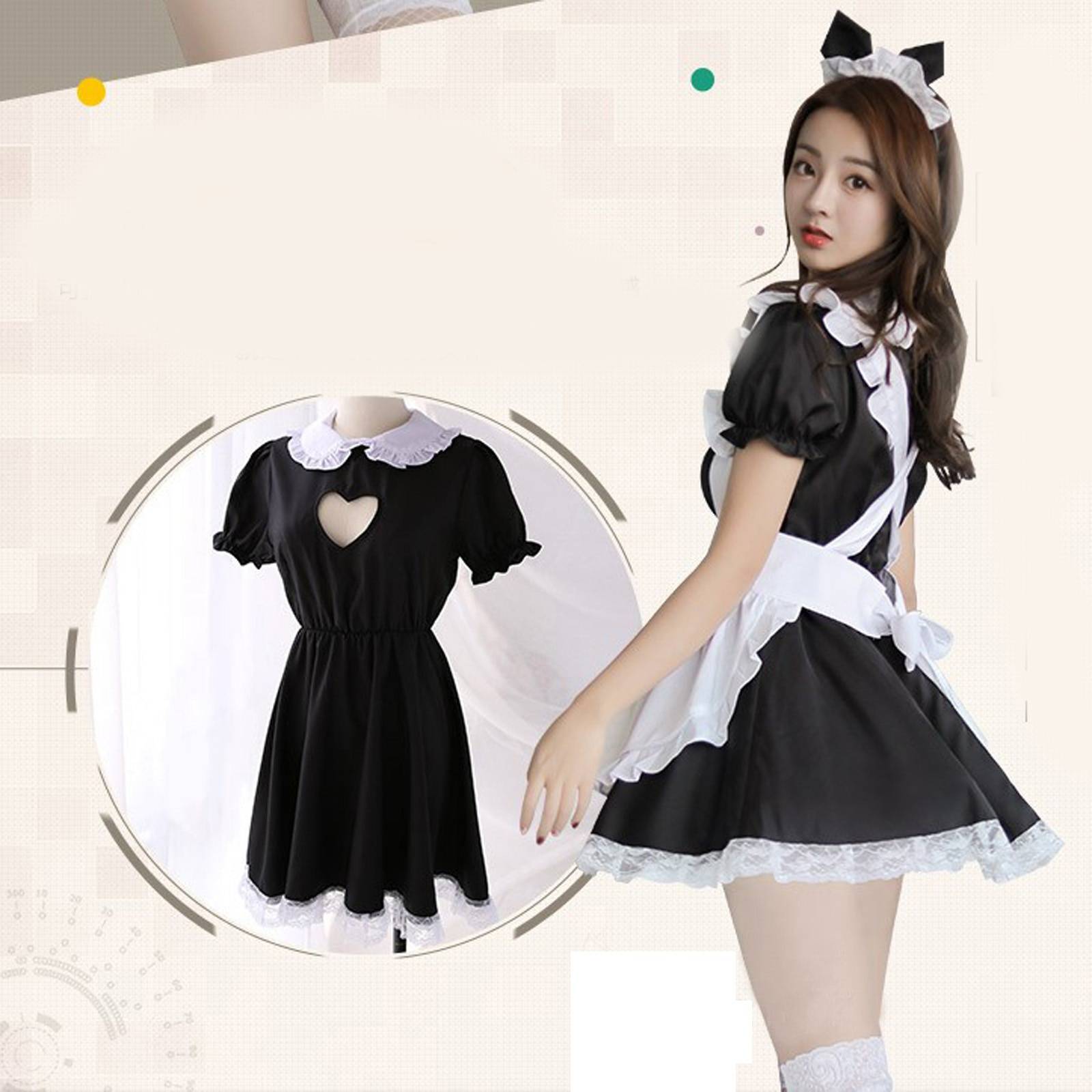 Fantasia de Doméstica Sissy Maid Vestido Empregada com Avental