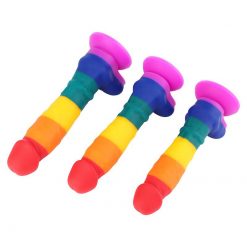 Pênis Realístico Colorido Pirulito Arco-íris LGBT Silicone Com Ventosa Inserção Consolo