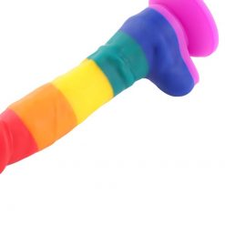 Pênis Realístico Colorido Pirulito Arco-íris LGBT Silicone Com Ventosa Inserção Consolo