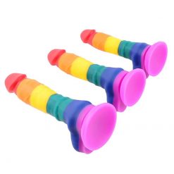 Pênis Realístico Colorido Pirulito Arco-íris LGBT Silicone Com Ventosa Inserção Consolo